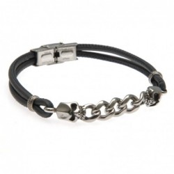bracciale uomo con teschi pelle blu e acciaio