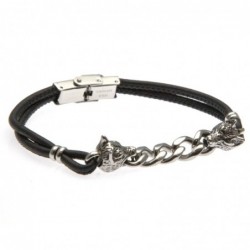 bracciale uomo con lupi pelle nera e acciaio