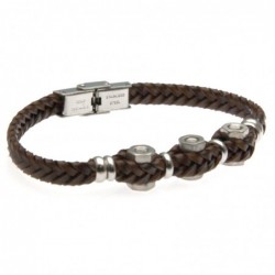 bracciale uomo pelle e bulloni in acciaio