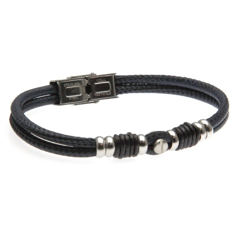 bracciale uomo pelle e viti in acciaio