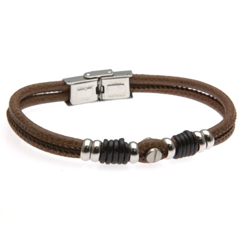 bracciale uomo pelle e viti in acciaio