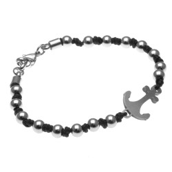 bracciale uomo ancora cordoncino e acciaio