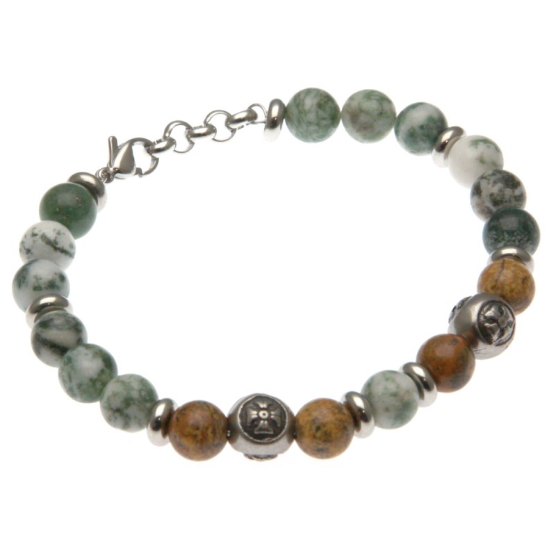 bracciale uomo simboli marinari in acciaio e pietre dure