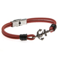 bracciale uomo ancora pelle e acciaio