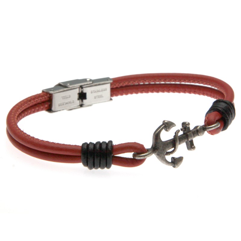 bracciale uomo ancora pelle e acciaio