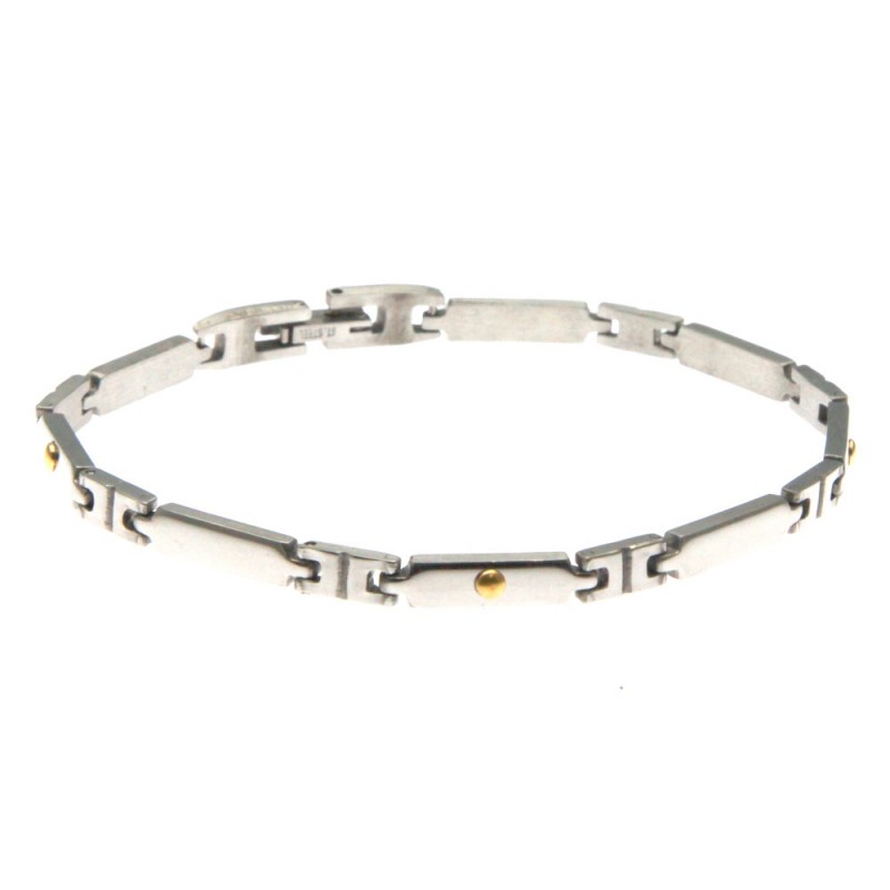 bracciale uomo imperniato in acciaio e oro