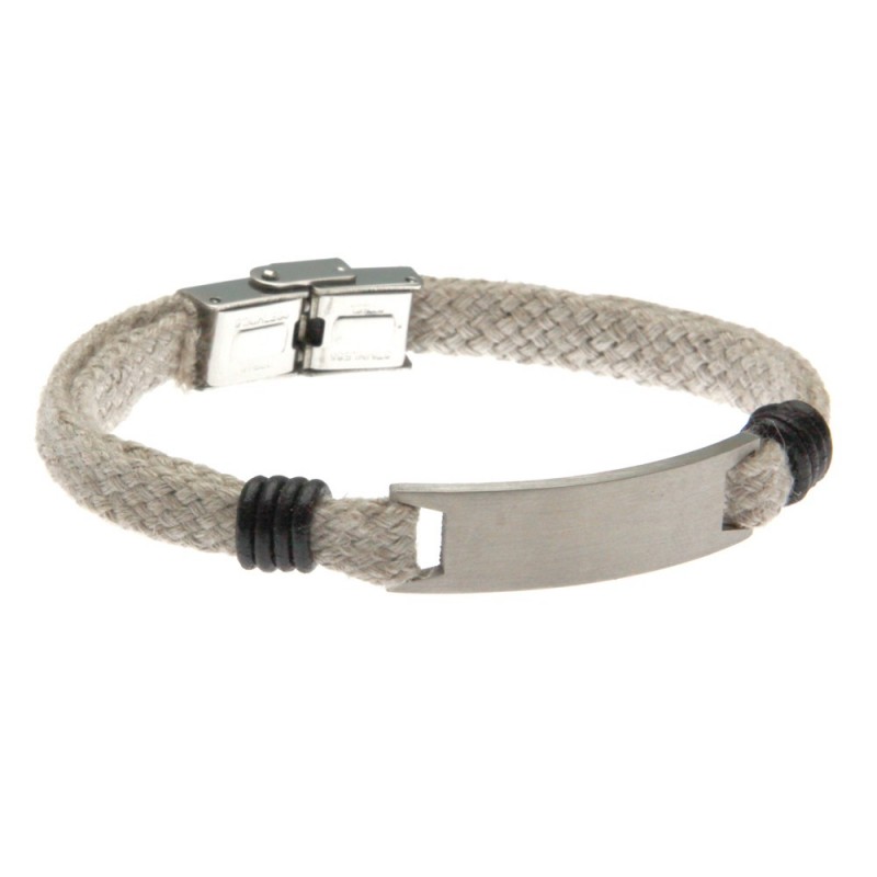 bracciale uomo piastra in acciaio e iuta