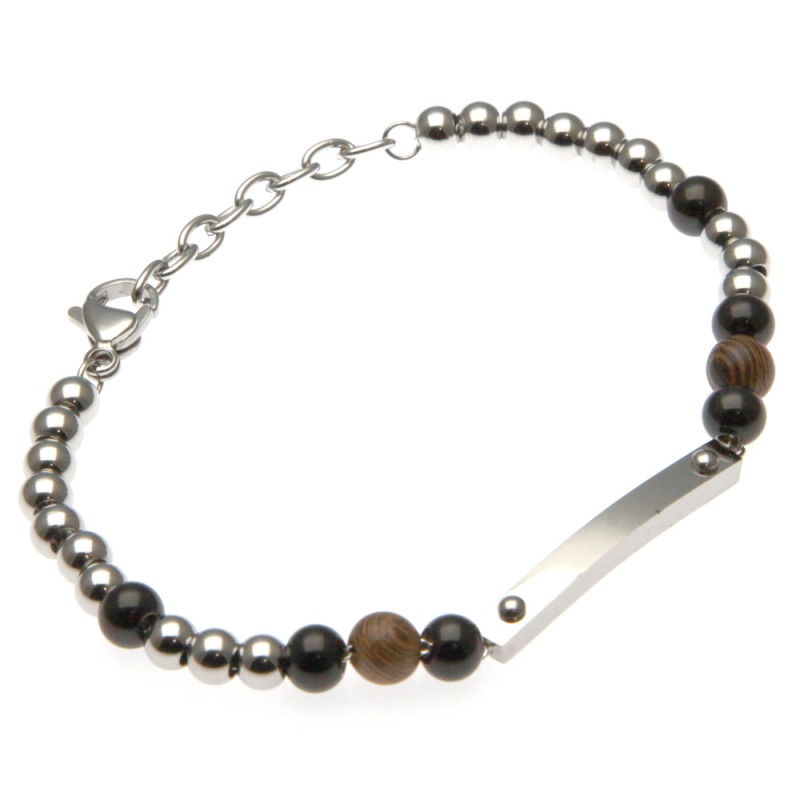 bracciale uomo con piastrina pietre dure e acciaio