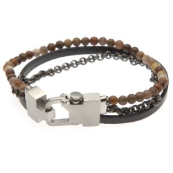 bracciale uomo pietre pelle e acciaio