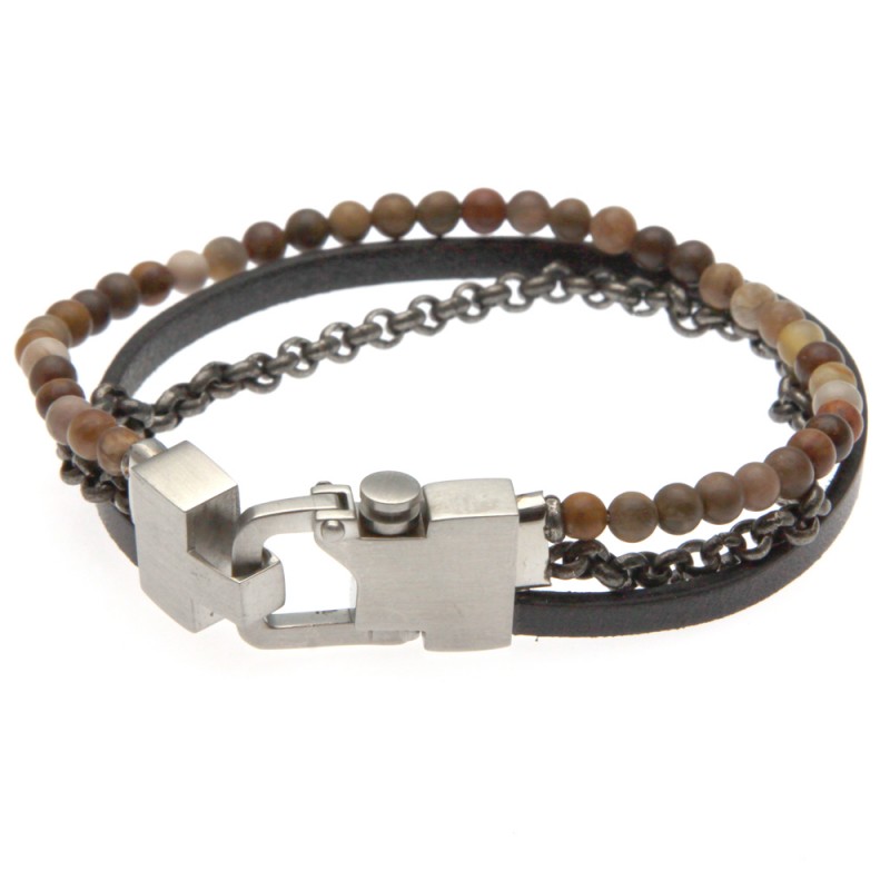 bracciale uomo pietre pelle e acciaio