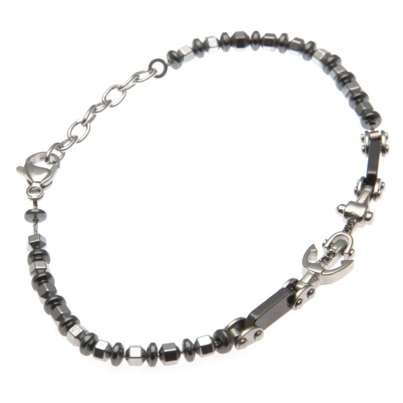 bracciale uomo ancora in acciaio e pietre