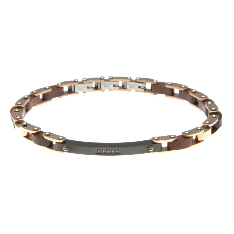 bracciale uomo in acciaio e legno