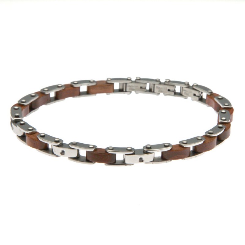 bracciale uomo in acciaio e legno