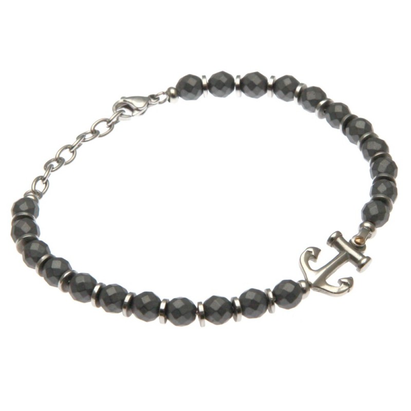 bracciale uomo ancora in acciaio e pietre