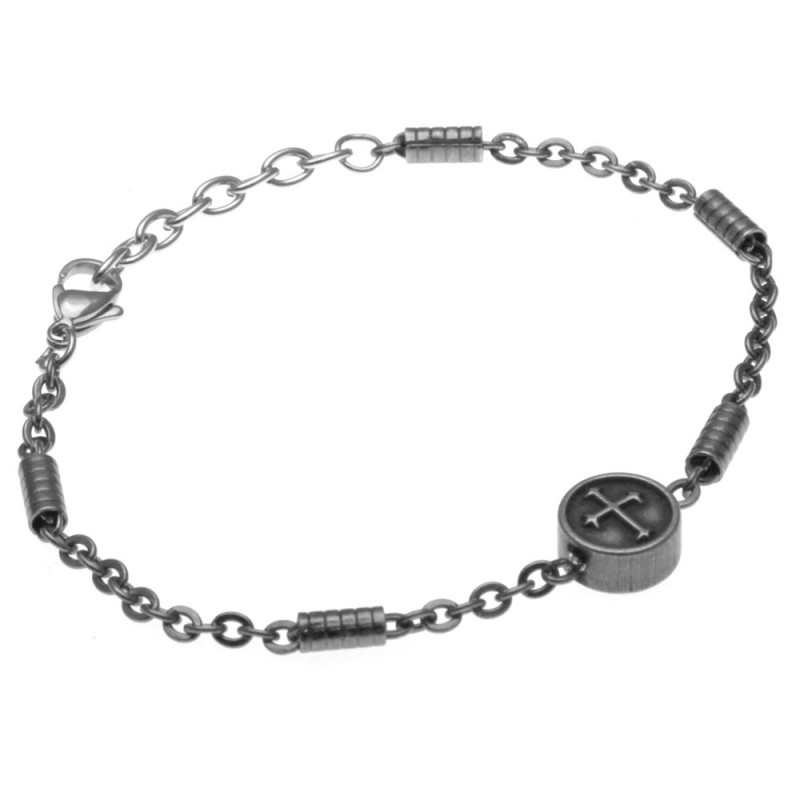 bracciale uomo con croce in acciaio invecchiato