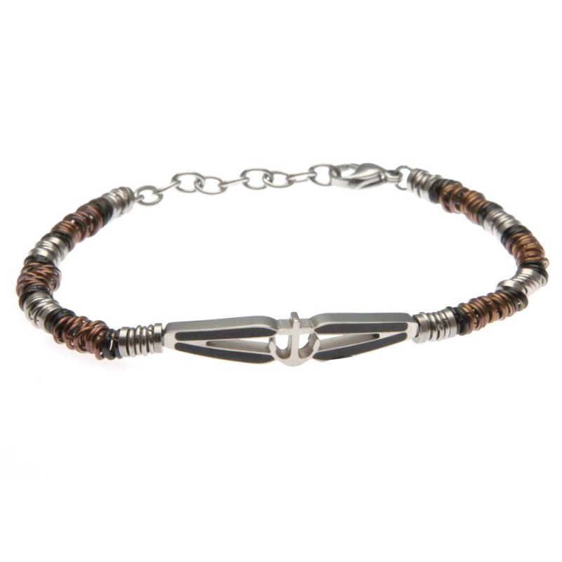 bracciale uomo con piastra con ancora in acciaio
