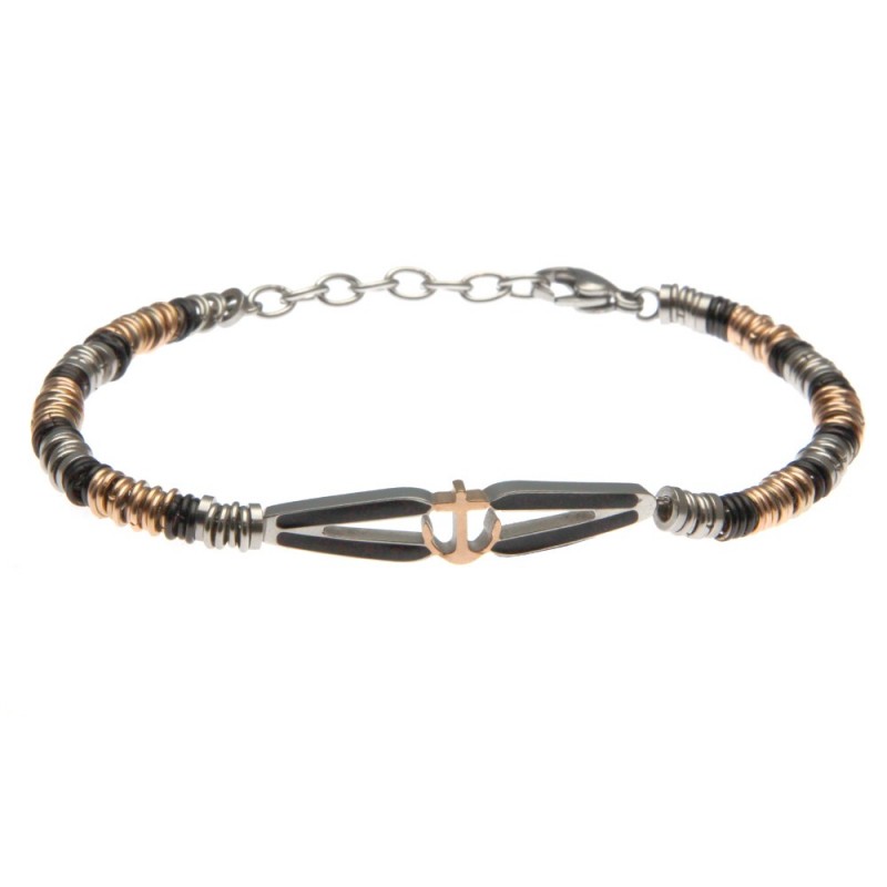 bracciale uomo con piastra con ancora in acciaio