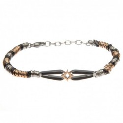 bracciale uomo con piastra con rosa dei venti in acciaio