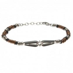bracciale uomo con piastra con rosa dei venti in acciaio