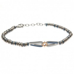 bracciale uomo con piastra con rosa dei venti in acciaio