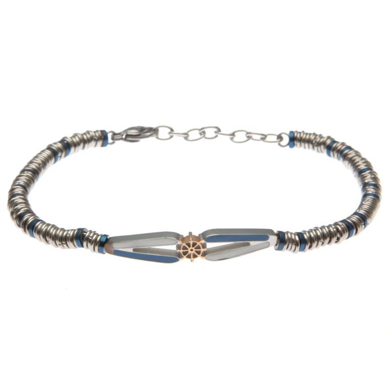 bracciale uomo con piastra con timone in acciaio