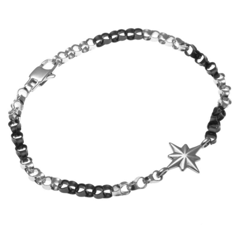bracciale uomo con rosa dei venti in acciaio