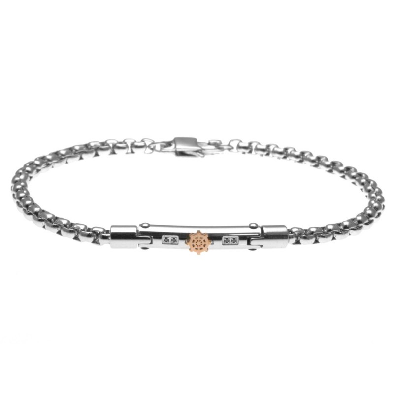 bracciale uomo piastra con timone in acciaio
