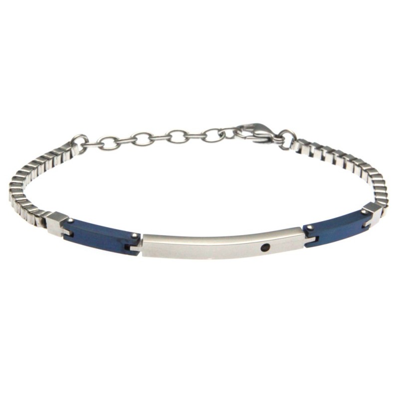 bracciale uomo con piastra in acciaio con zircone