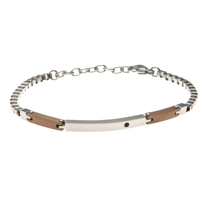 bracciale uomo con piastra in acciaio con zircone