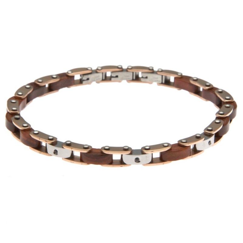 bracciale uomo acciaio e legno